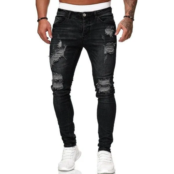 Funki Buys | Pants | Men's Skinny Buckle Strap Zipper Jeans