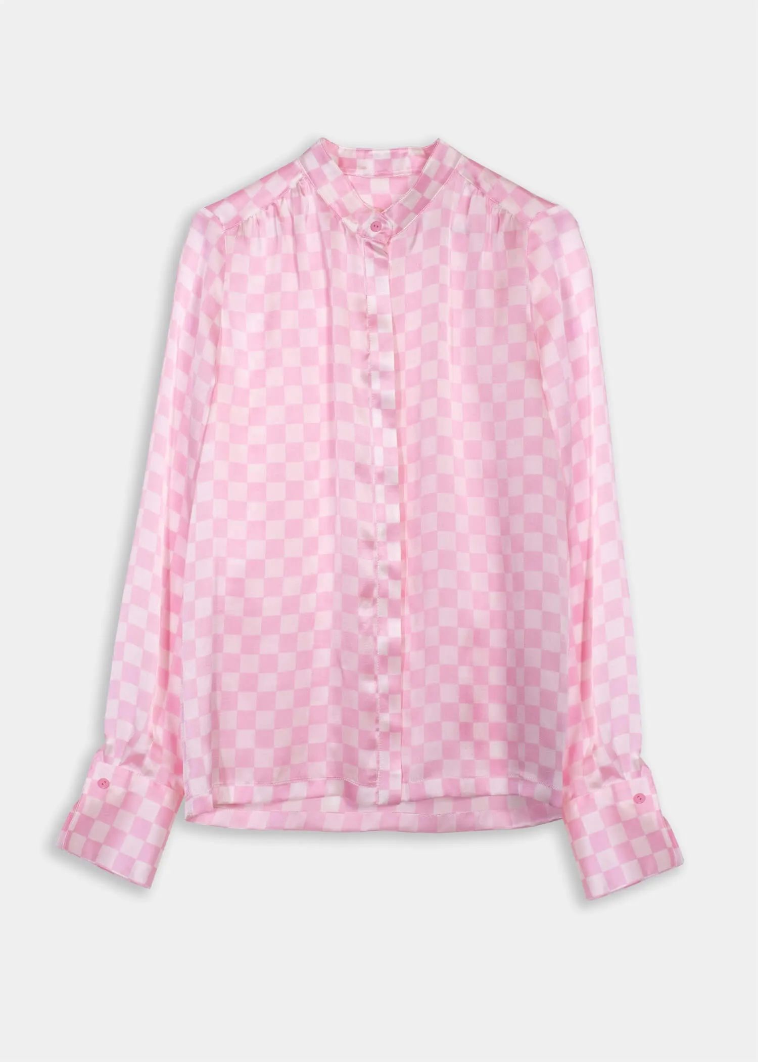 GAMMY Long Sleeved Silk Blouse - Checked Pink