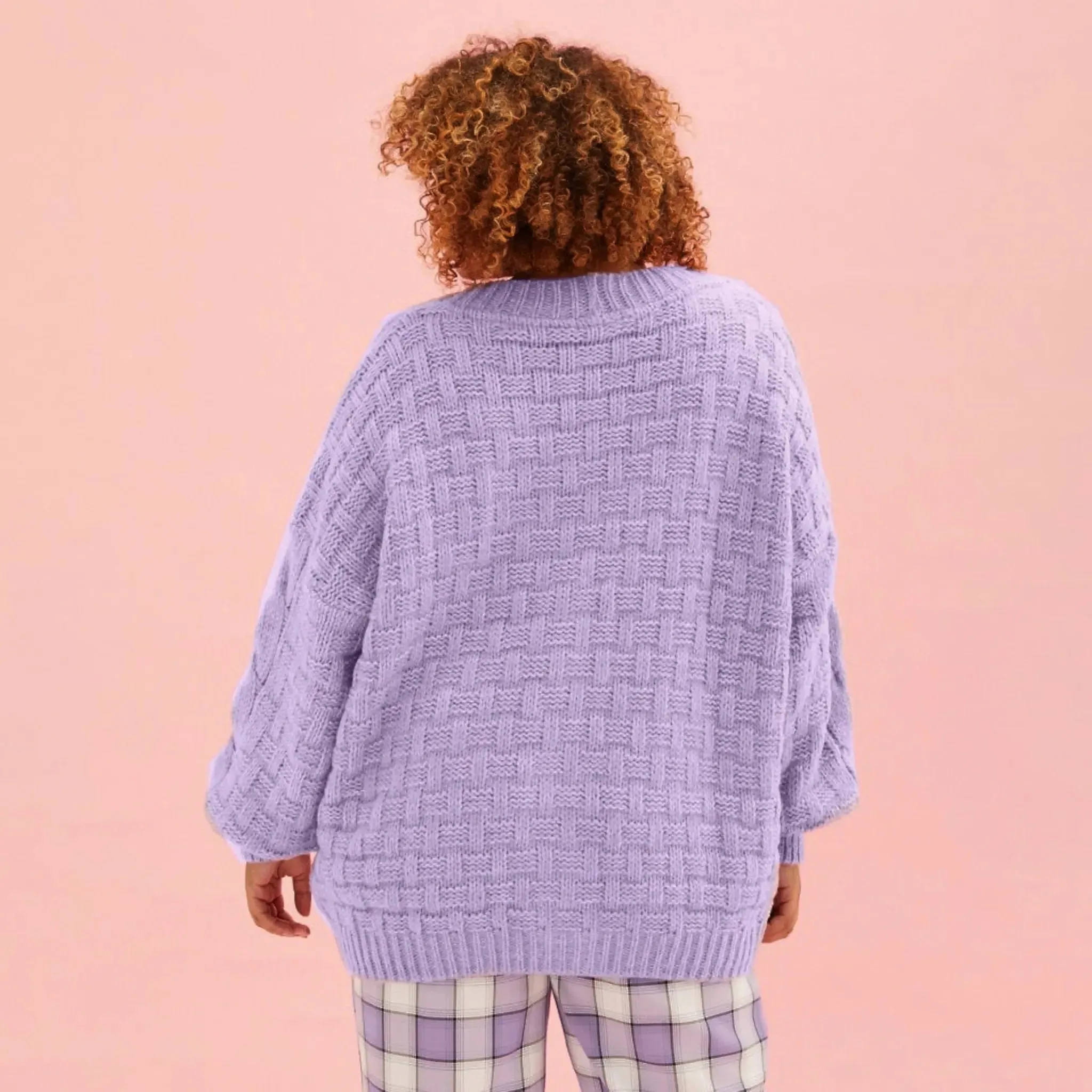 Gemma Basket Stitch Balloon Sleeve Chunky Knit Cardigan - Lilac