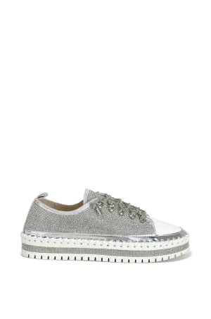 GRACELYNN-SILVER CRYSTAL LACE UP SNEAKER