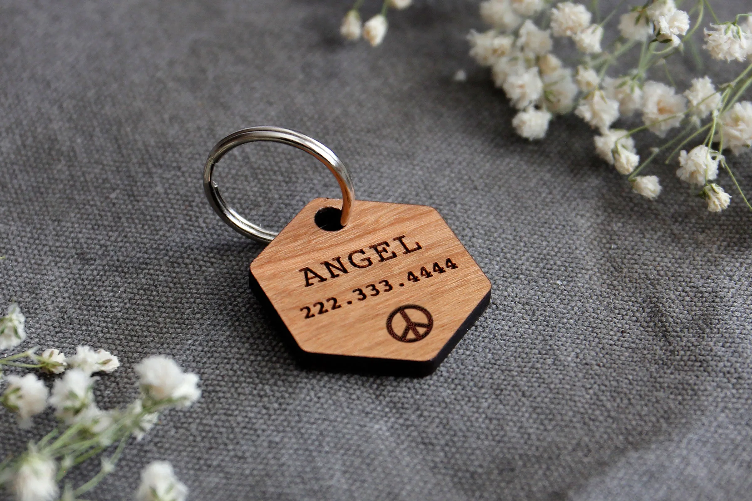 Hexagon Wooden Pet ID Tag