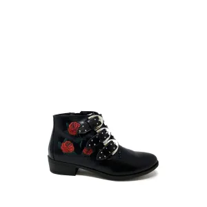 Janet 3 Buckle Floral Detail Ankle Boot