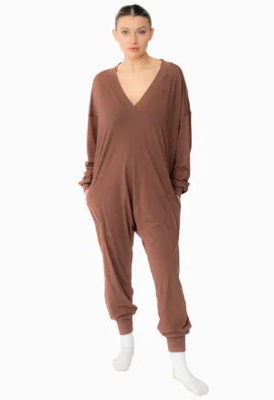 LONG SLEEVE BAMBOO ROMPER - CHESTNUT