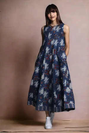 long sleeveless maxi dress - sapphire sparkles & maroon blooms