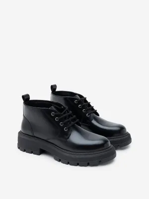 LUNA BLU Black Chunky Leather Biker Boots