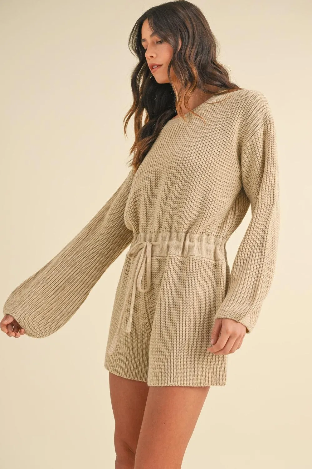 MABLE Knit Jumpsuit Round Neck Long Sleeve Sweater Romper