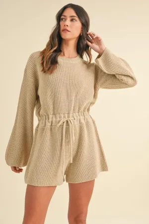 MABLE Knit Jumpsuit Round Neck Long Sleeve Sweater Romper