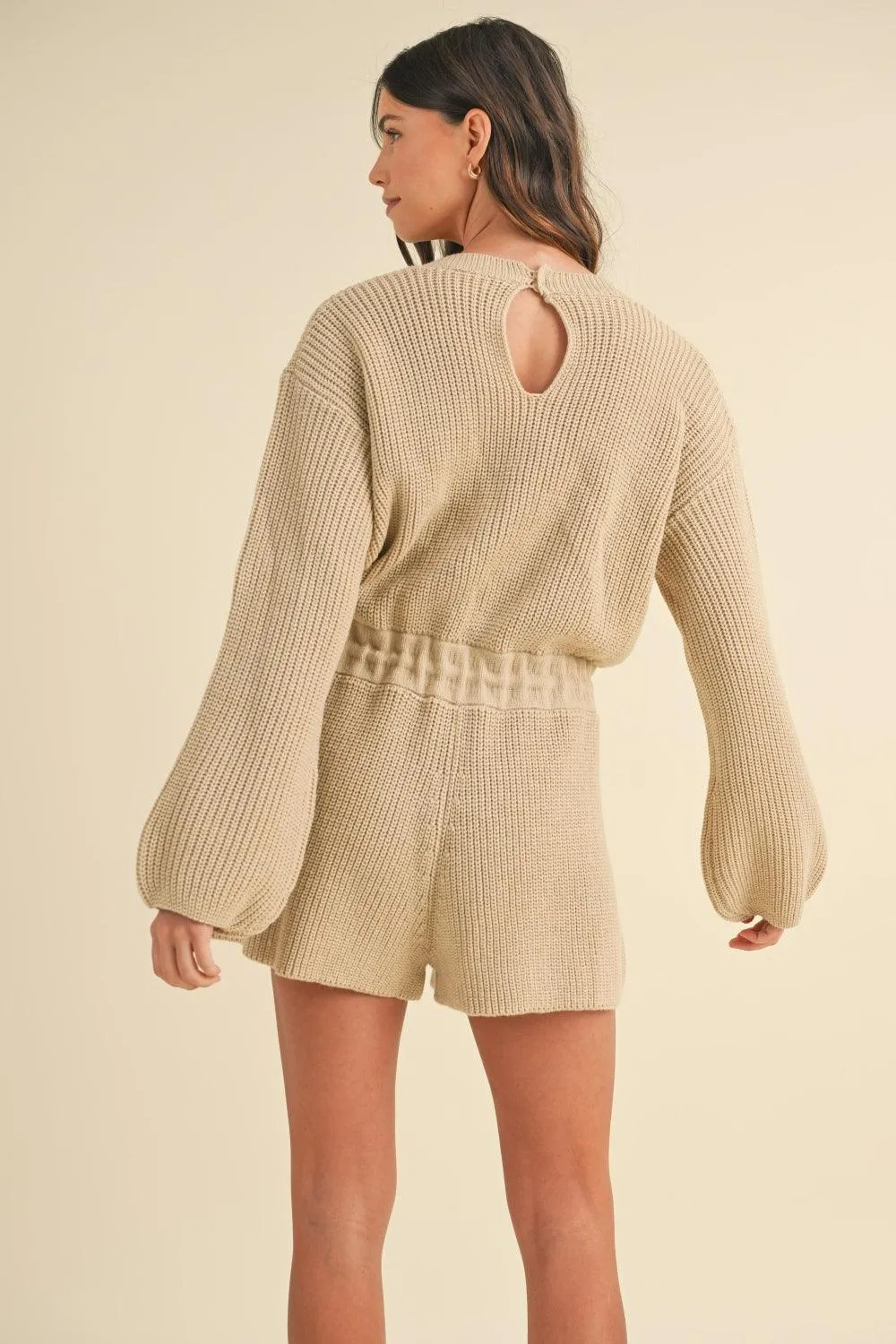 MABLE Knit Jumpsuit Round Neck Long Sleeve Sweater Romper