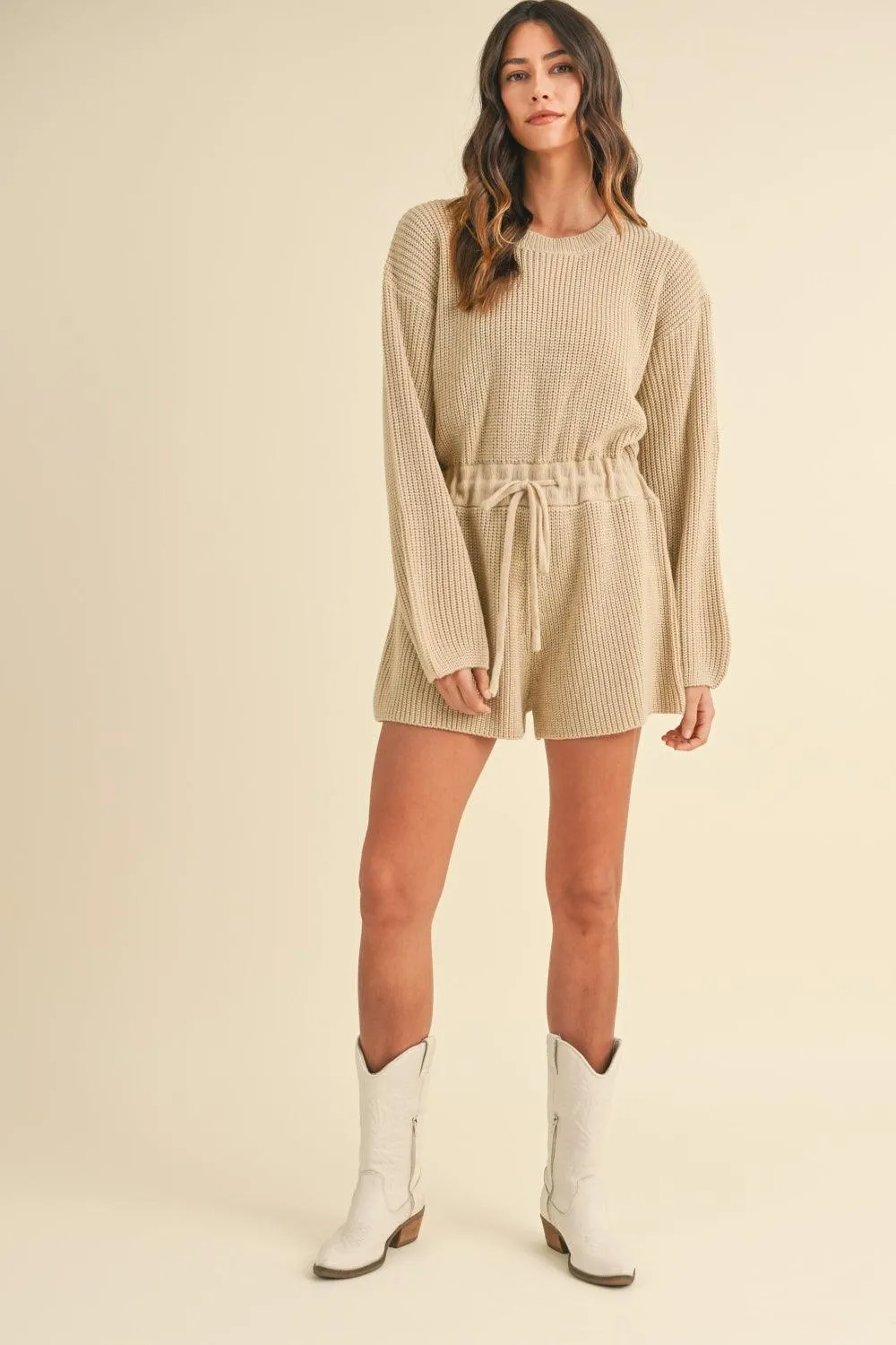 MABLE Knit Jumpsuit Round Neck Long Sleeve Sweater Romper