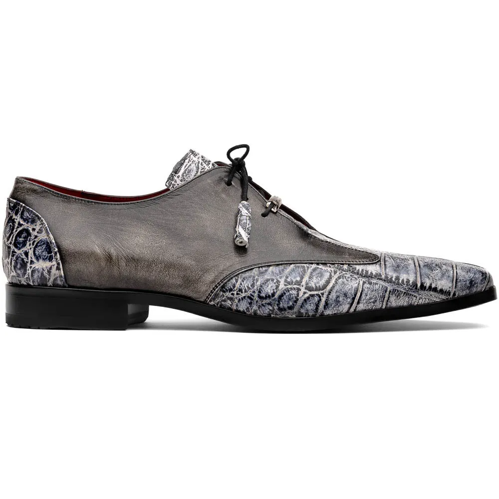 Marco Di Milano Anzio Derby Newspaper/Grey Alligator And Calfskin Shoes