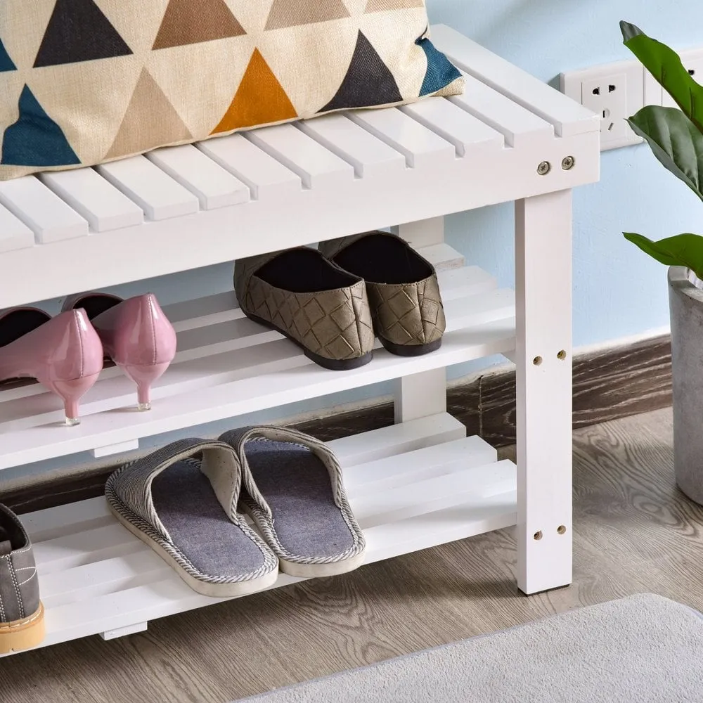 MDF Hidden Storage Slatted Shoe Rack White