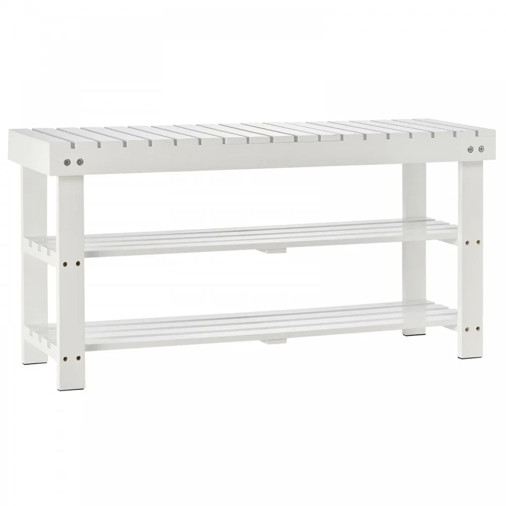 MDF Hidden Storage Slatted Shoe Rack White