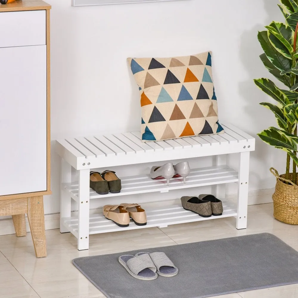 MDF Hidden Storage Slatted Shoe Rack White