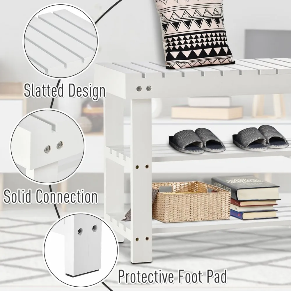 MDF Hidden Storage Slatted Shoe Rack White