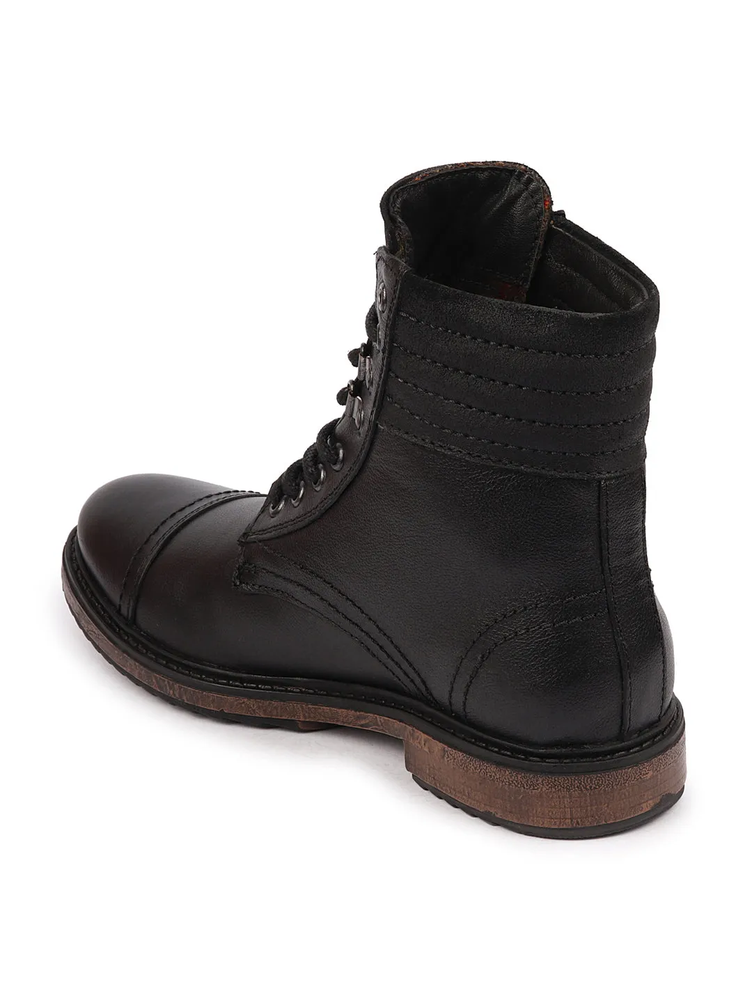 Men Black High Ankle Genuine Leather 8-Eye Lace Up Cap Toe Welted Sole Winter Biker Boots