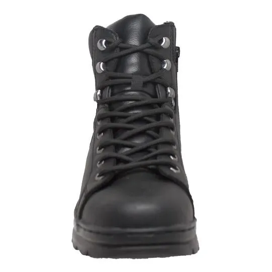 Men's 6" Zipper Lace Biker Boot Black Leather Boots