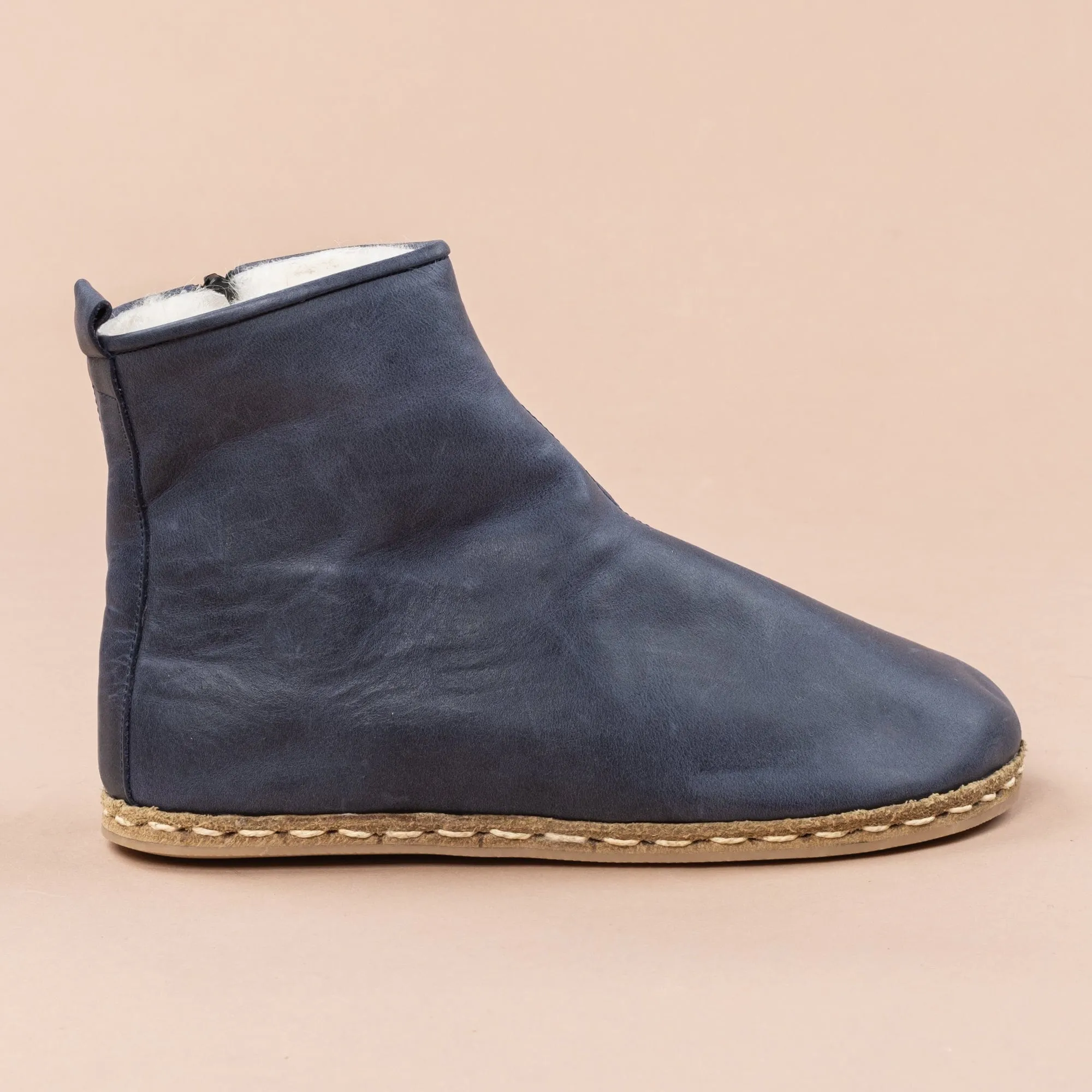 Men's Blue Barefoot Boots with Fur