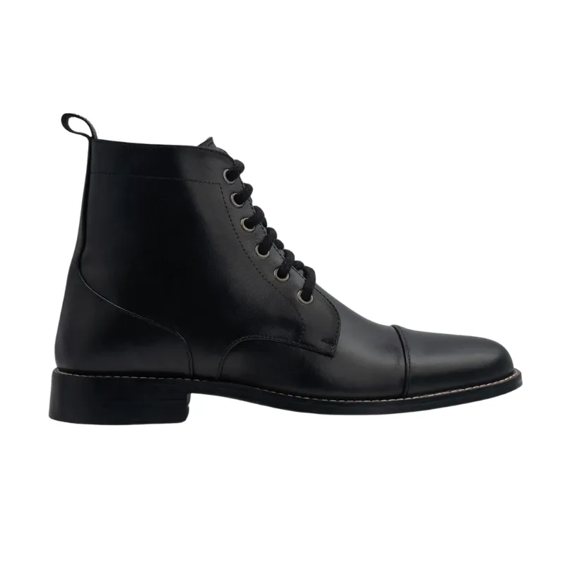 Men’s Full-Grain Leather Biker Boots, Blake-Stitched, Black