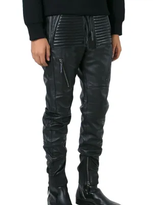 Men's Quilted Genuine Leather Biker Pants MP20