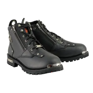 Milwaukee Leather MBM103W Men's Black Leather Lace-Up Wide-Width  Biker Boots w/ DualSide Zipper Entry