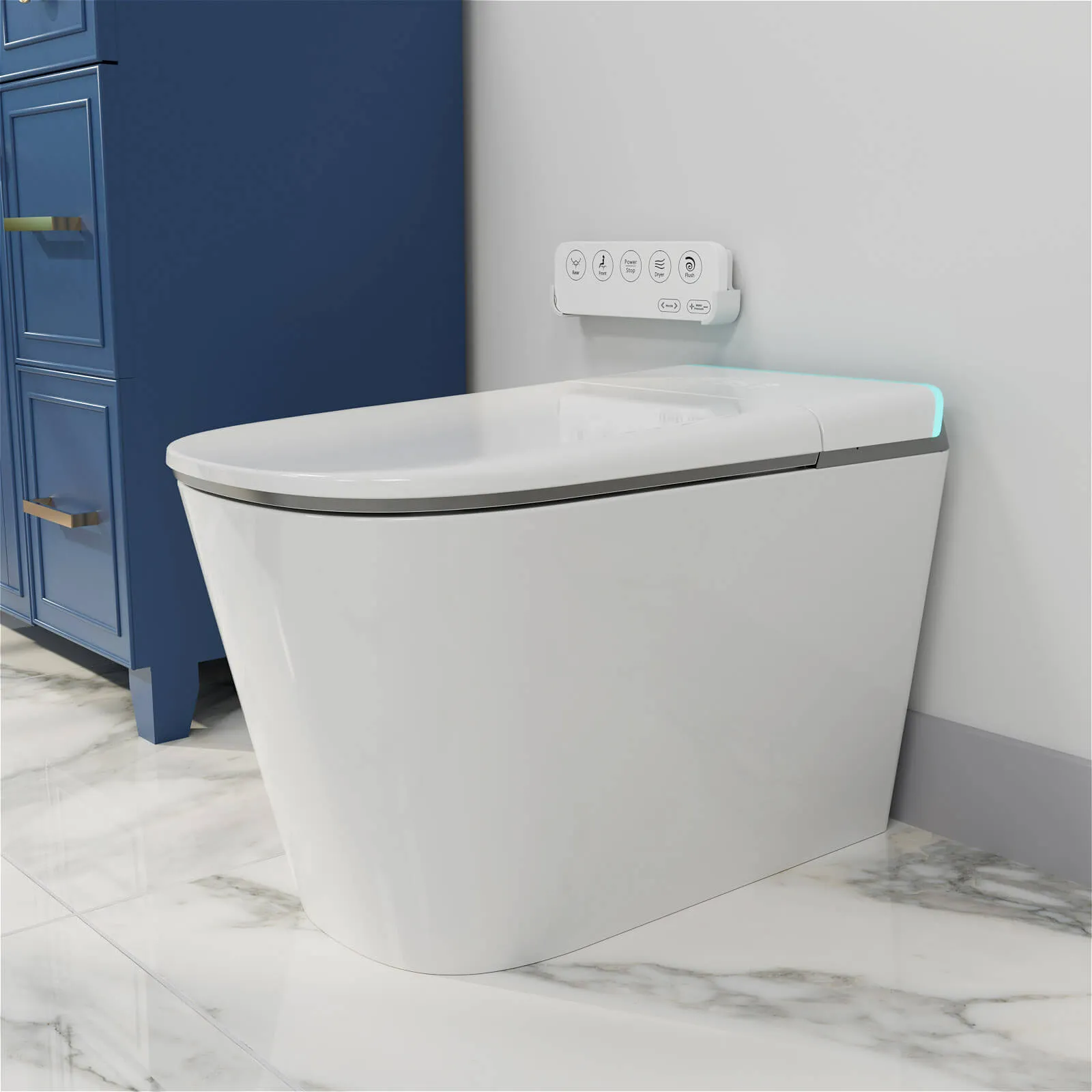 Modern Silent Flushing Smart Bidet Toilet with Built-in Water Tank, LED Light, Remote Control