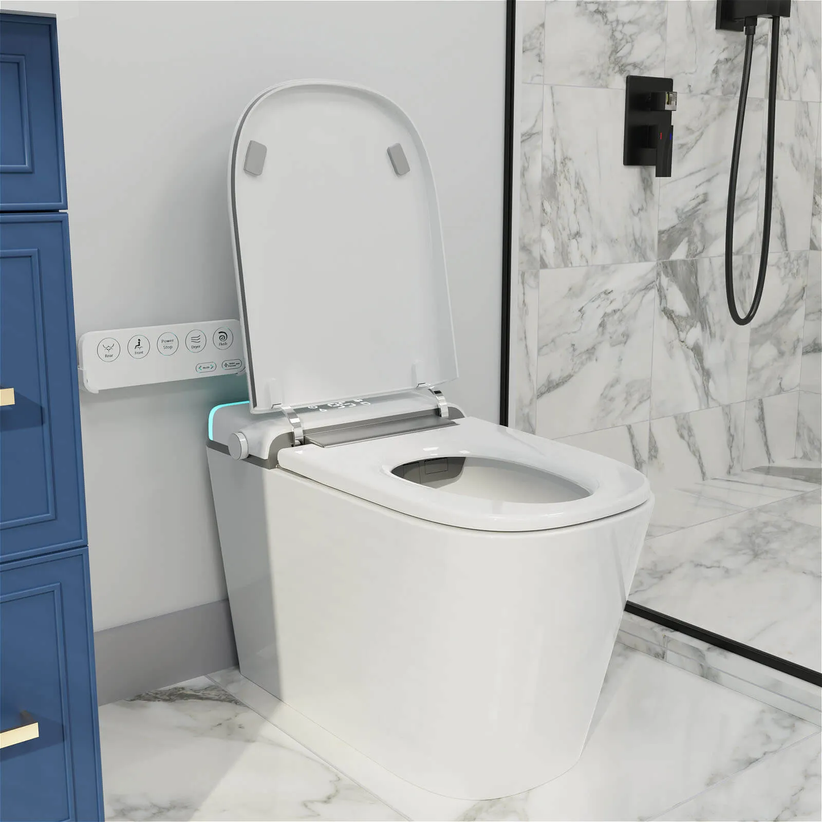 Modern Silent Flushing Smart Bidet Toilet with Built-in Water Tank, LED Light, Remote Control