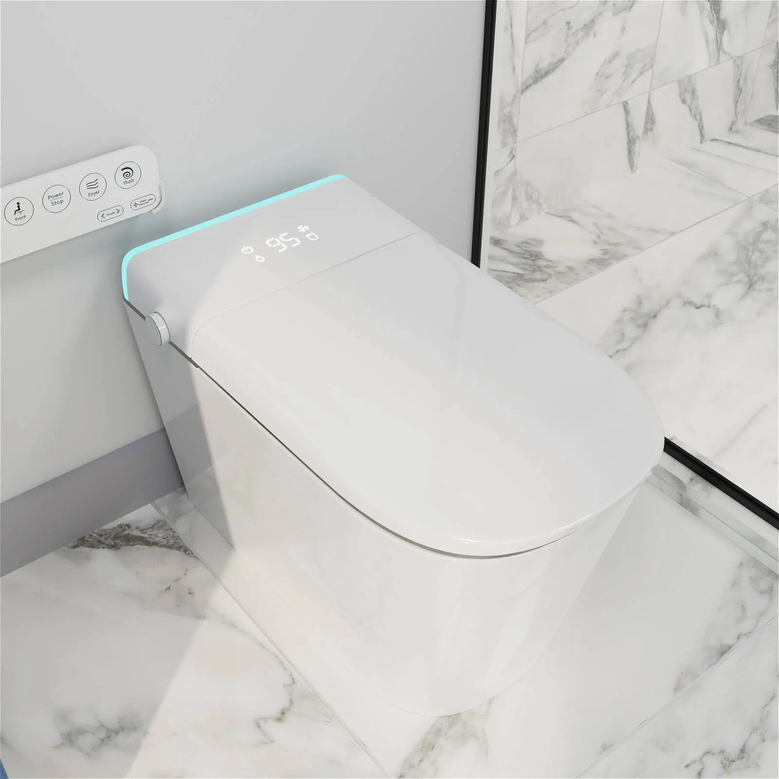 Modern Silent Flushing Smart Bidet Toilet with Built-in Water Tank, LED Light, Remote Control