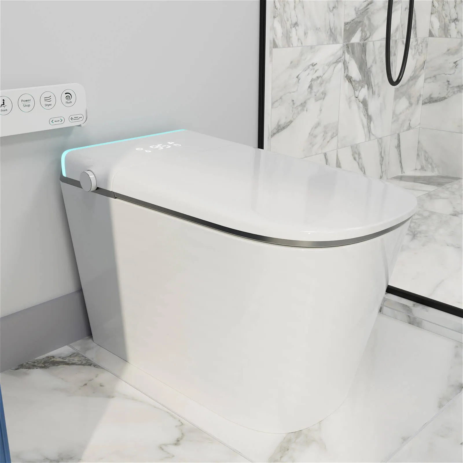 Modern Silent Flushing Smart Bidet Toilet with Built-in Water Tank, LED Light, Remote Control