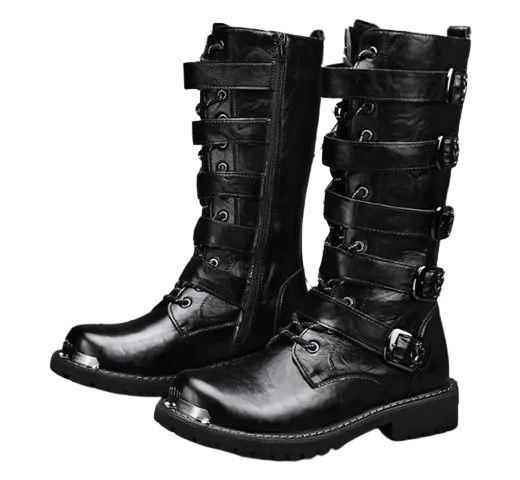 Motorcycle Biker Rock Punk Gothic Style Boots Cow Boy Boots FWMB005 Black Size 38-46