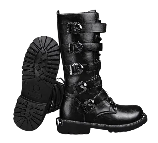 Motorcycle Biker Rock Punk Gothic Style Boots Cow Boy Boots FWMB005 Black Size 38-46