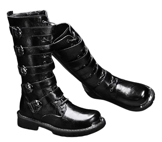 Motorcycle Biker Rock Punk Gothic Style Boots Cow Boy Boots FWMB005 Black Size 38-46