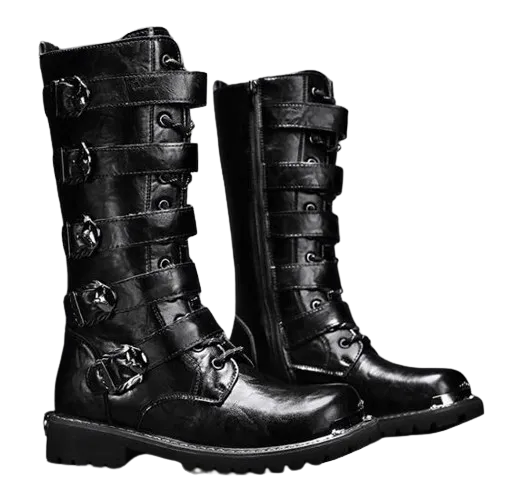 Motorcycle Biker Rock Punk Gothic Style Boots Cow Boy Boots FWMB005 Black Size 38-46