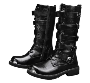 Motorcycle Biker Rock Punk Gothic Style Boots Cow Boy Boots FWMB005 Black Size 38-46