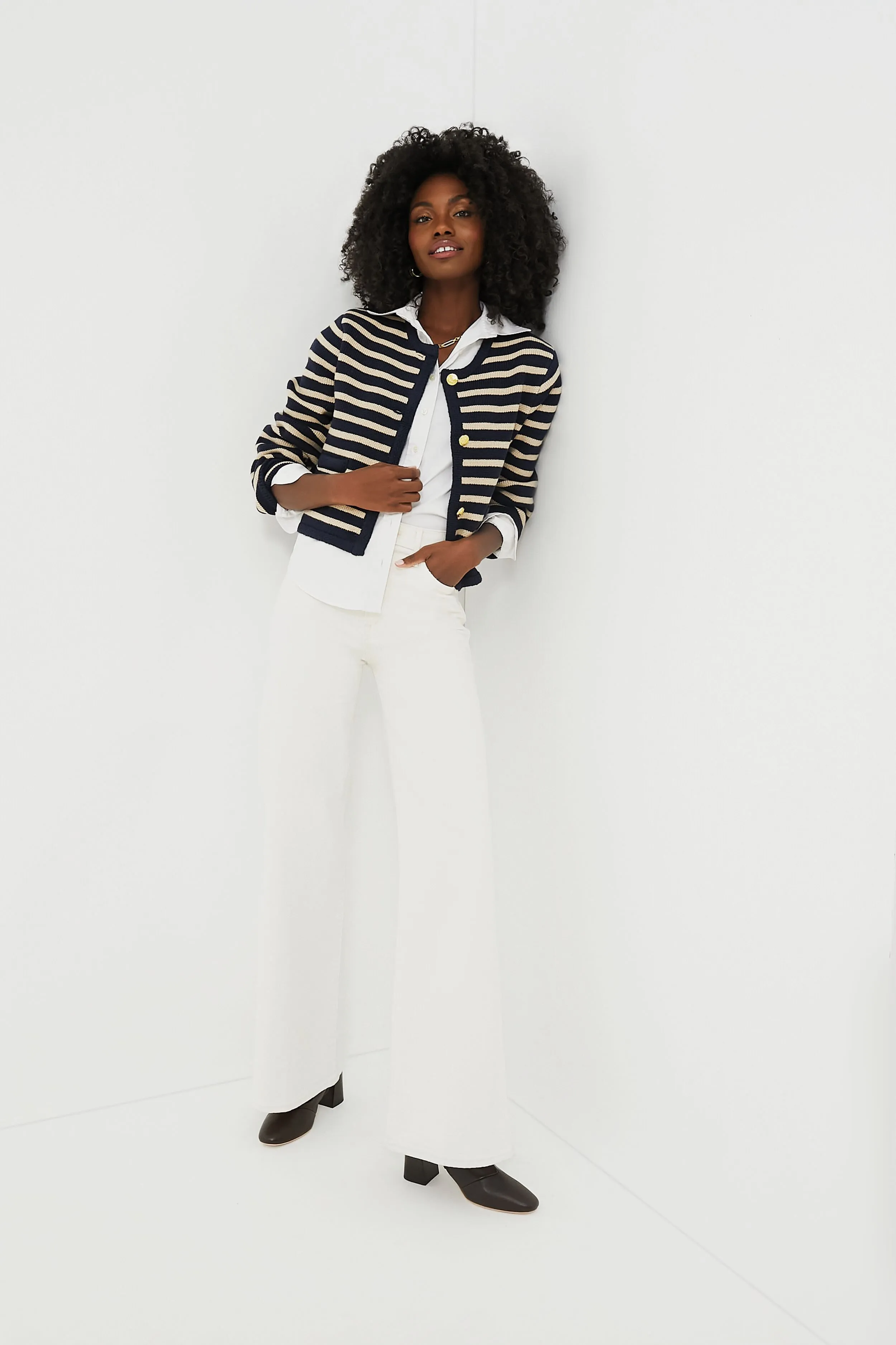 Navy & Tan Stripe Annie Structured Cardigan