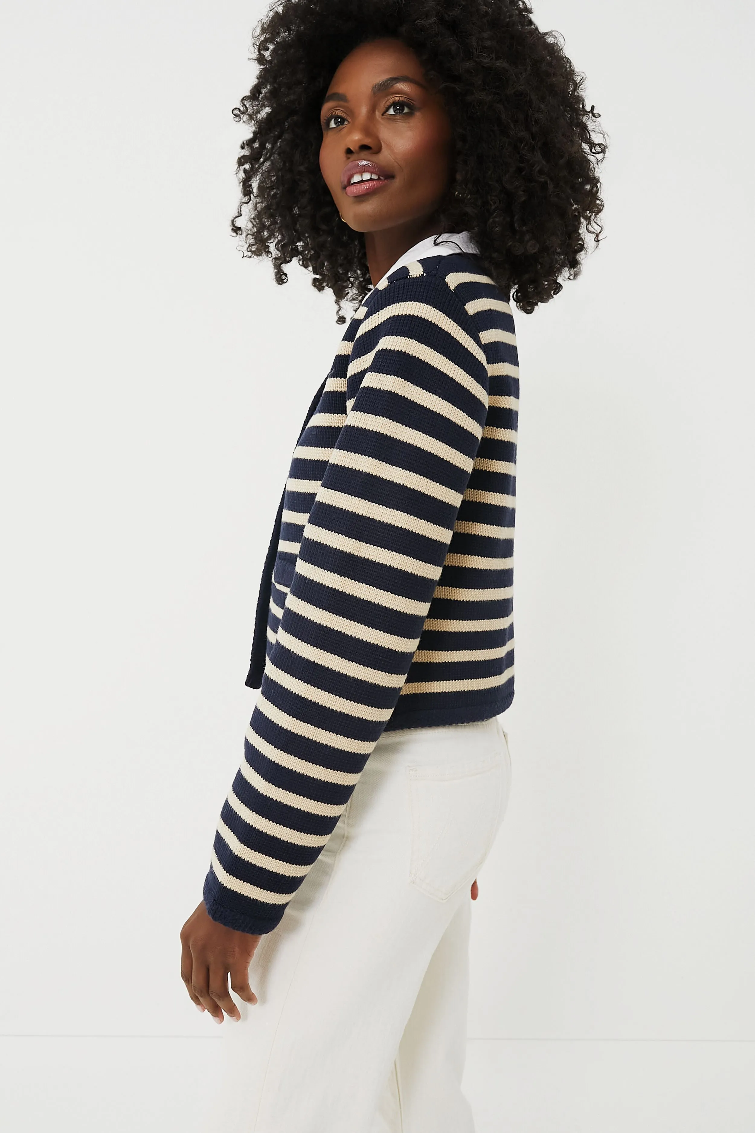 Navy & Tan Stripe Annie Structured Cardigan