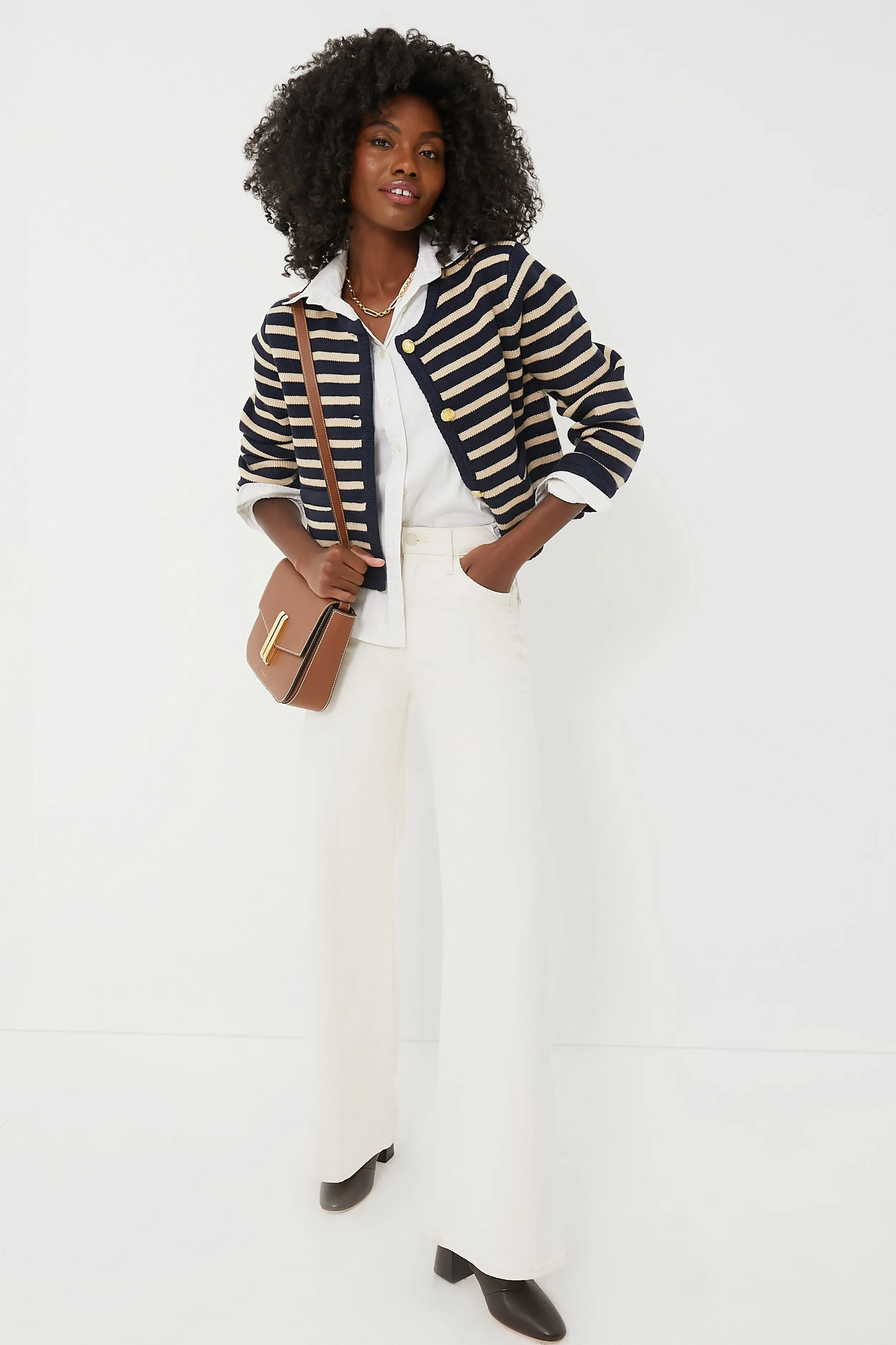 Navy & Tan Stripe Annie Structured Cardigan