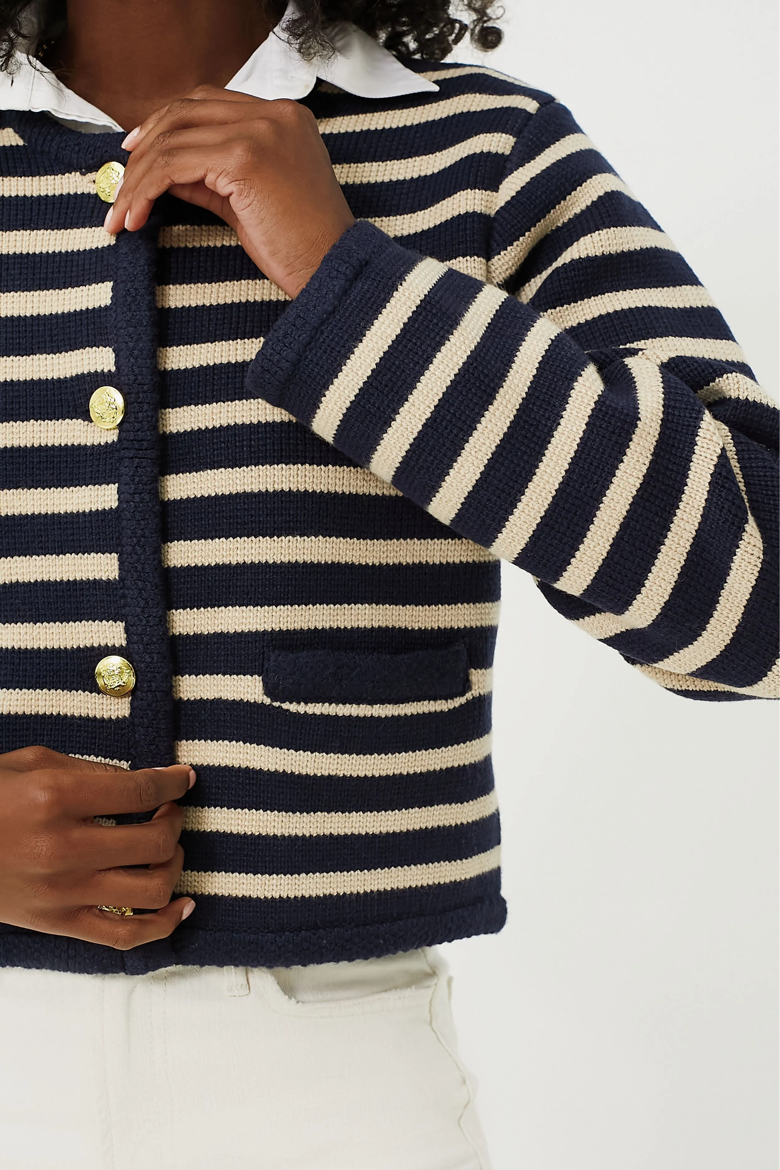 Navy & Tan Stripe Annie Structured Cardigan