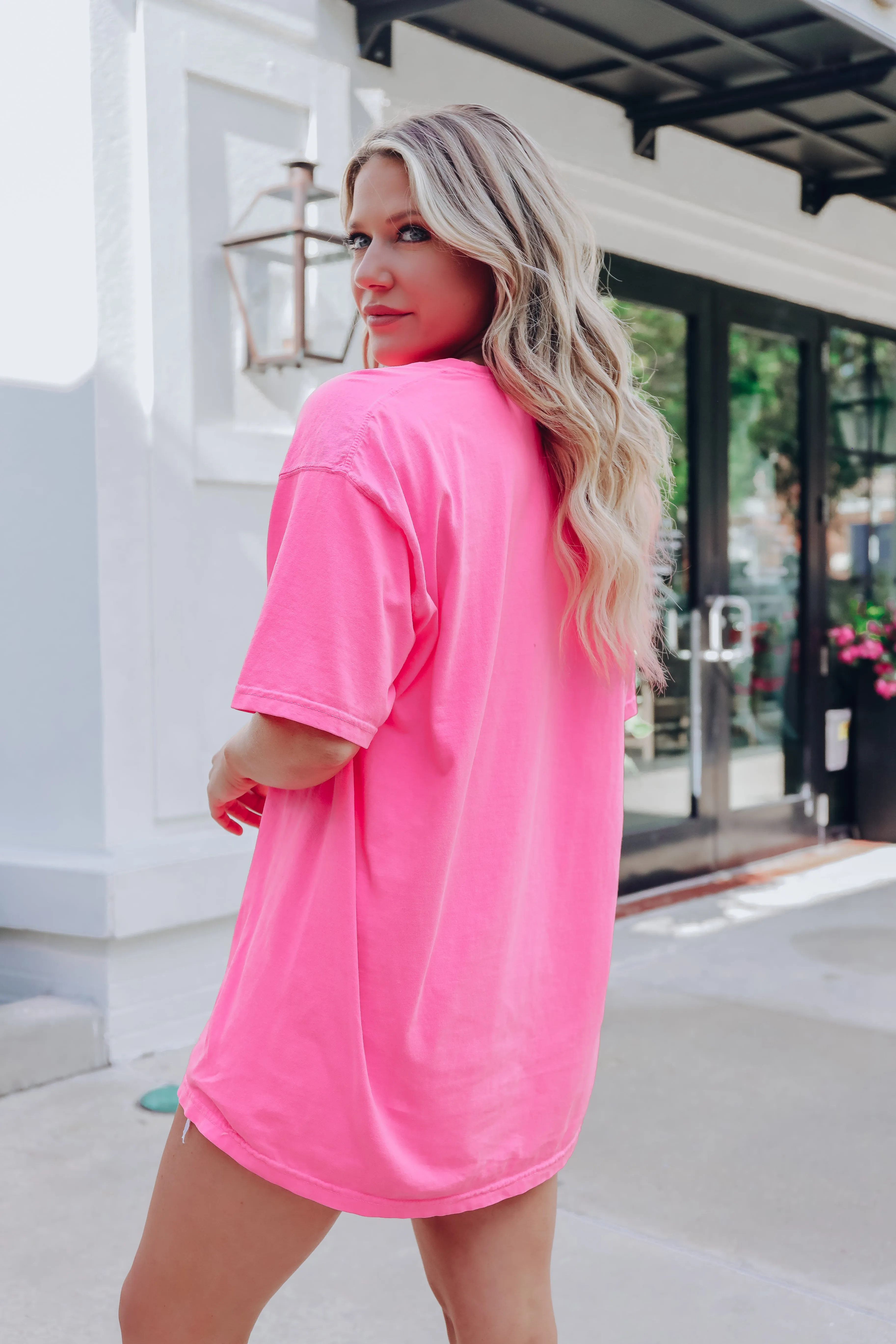 Neon Good Vibes Only Graphic Tee - Neon Pink