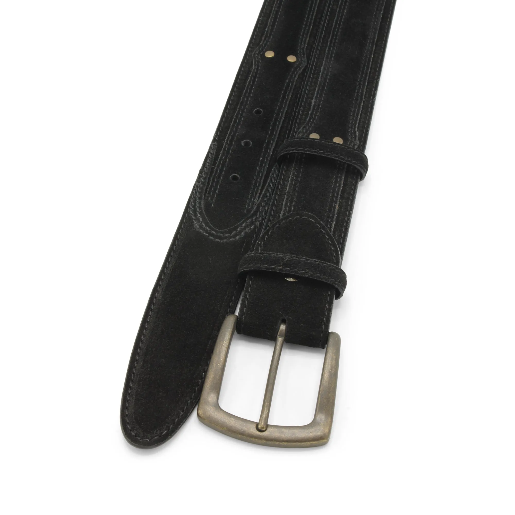 Newman Black Suede Rivet Prong Belt