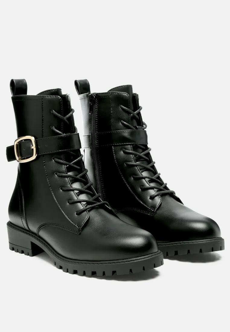 Norsa Lace-Up Buckled Biker Boots