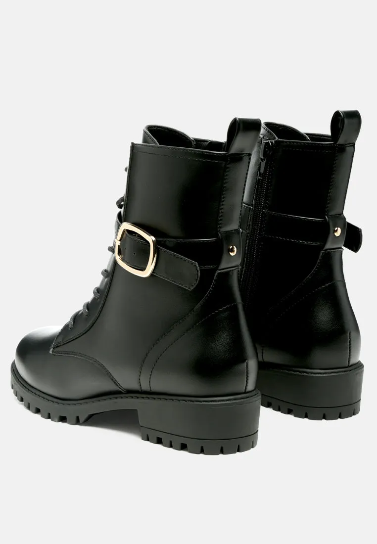 Norsa Lace-Up Buckled Biker Boots