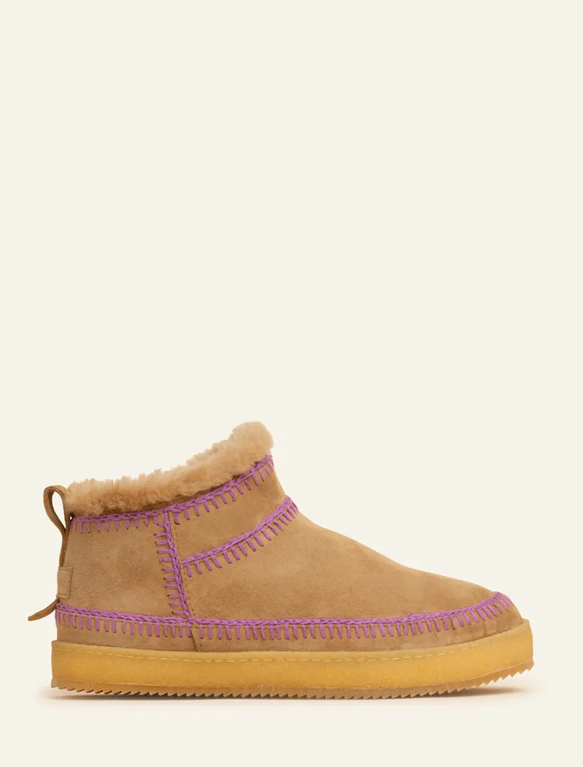 Nyuki Low Crochet Ankle Boot Saffron Suede Purple