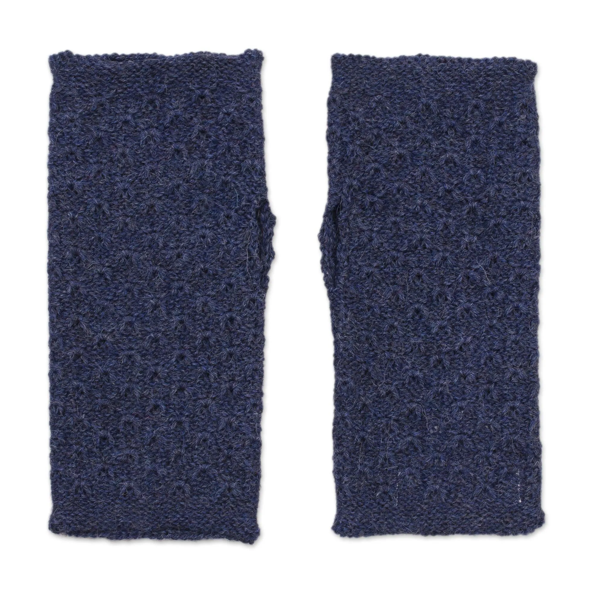 Passionate Pattern in Indigo Patterned 100% Baby Alpaca Fingerless Mitts from Peru