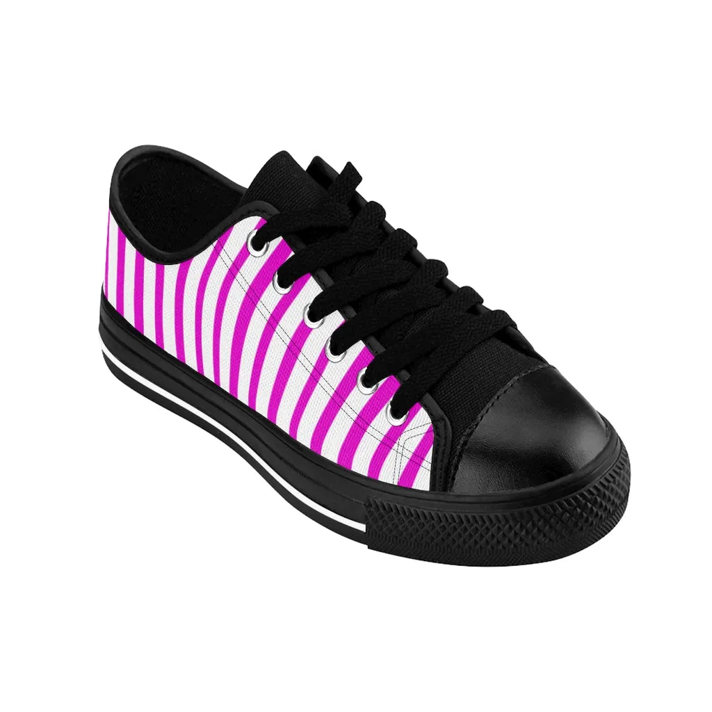 Pink White Striped Women's Sneakers, Modern Stripes Tennis Shoes For Ladies (US Size: 6-12)