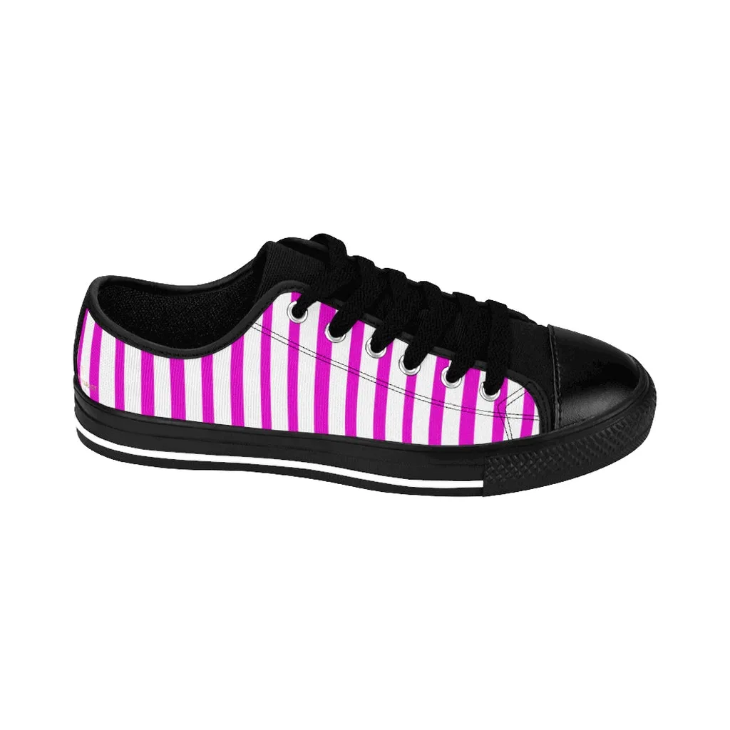 Pink White Striped Women's Sneakers, Modern Stripes Tennis Shoes For Ladies (US Size: 6-12)