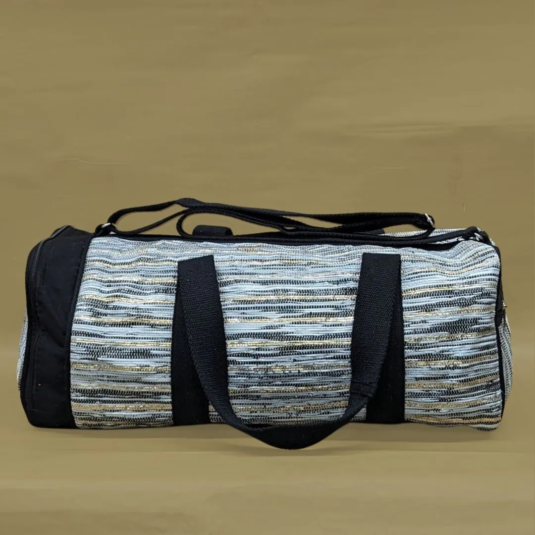 RECRAFTED - Amazon Wrappers with Golden Thin Striped Gym Duffle Weekender Bag (RGDB0624-001) PS_W