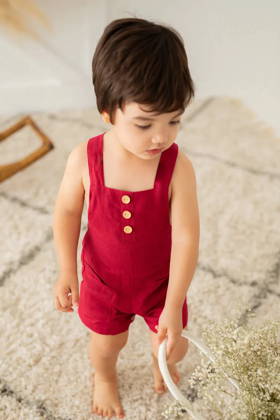 Red Linen Dungarees