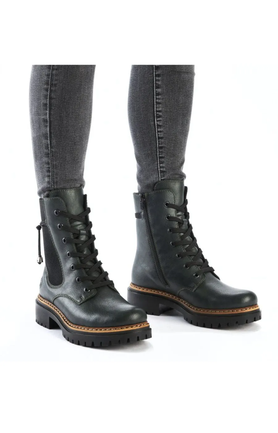 Rieker Biker Lace Up Boot in Green