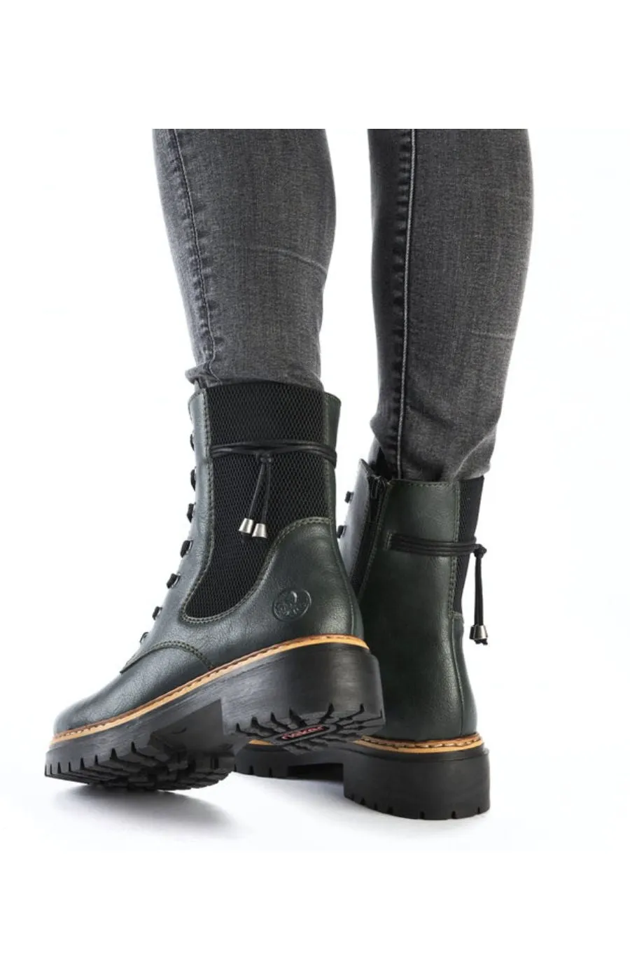 Rieker Biker Lace Up Boot in Green