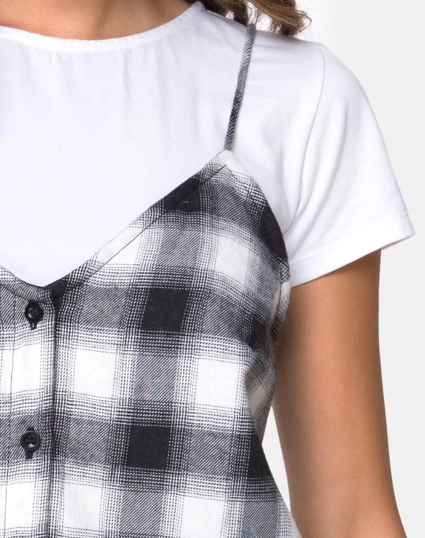 Sanna Slip Dress in Plaid Black White